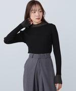 【選べるネック】シアー使いリブニットトップス