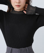 【選べるネック】シアー使いリブニットトップス