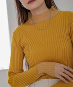 【選べるネック】シアー使いリブニットトップス