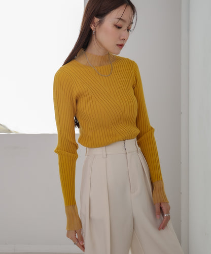 【選べるネック】シアー使いリブニットトップス