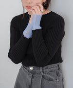 【選べるネック】シアー使いリブニットトップス