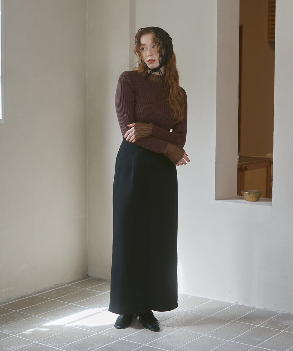 【選べるネック】シアー使いリブニットトップス