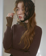 【選べるネック】シアー使いリブニットトップス