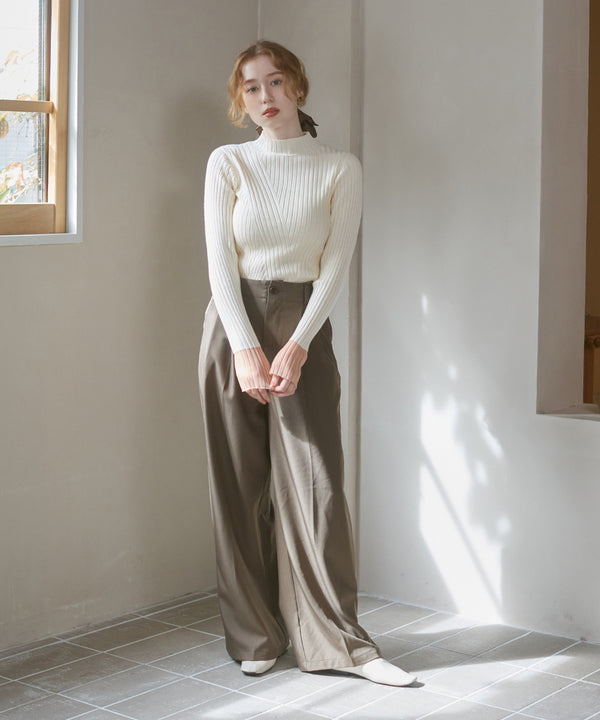 【選べるネック】シアー使いリブニットトップス