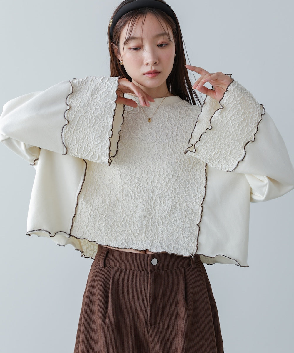 異素材切り替え配色メロートップス