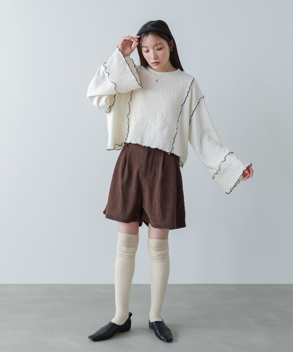 異素材切り替え配色メロートップス