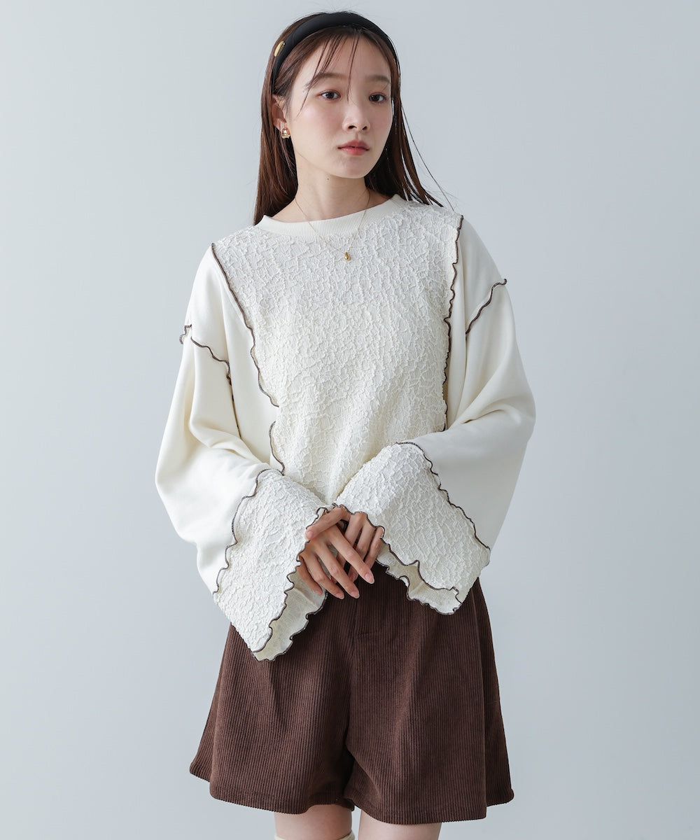 異素材切り替え配色メロートップス