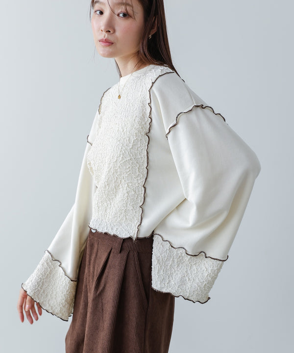 異素材切り替え配色メロートップス