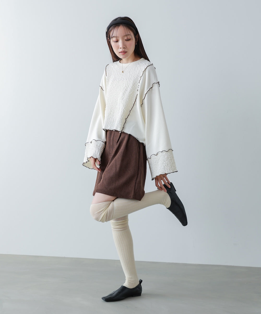 異素材切り替え配色メロートップス