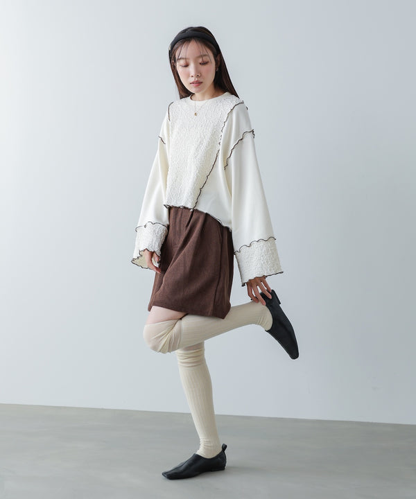 異素材切り替え配色メロートップス