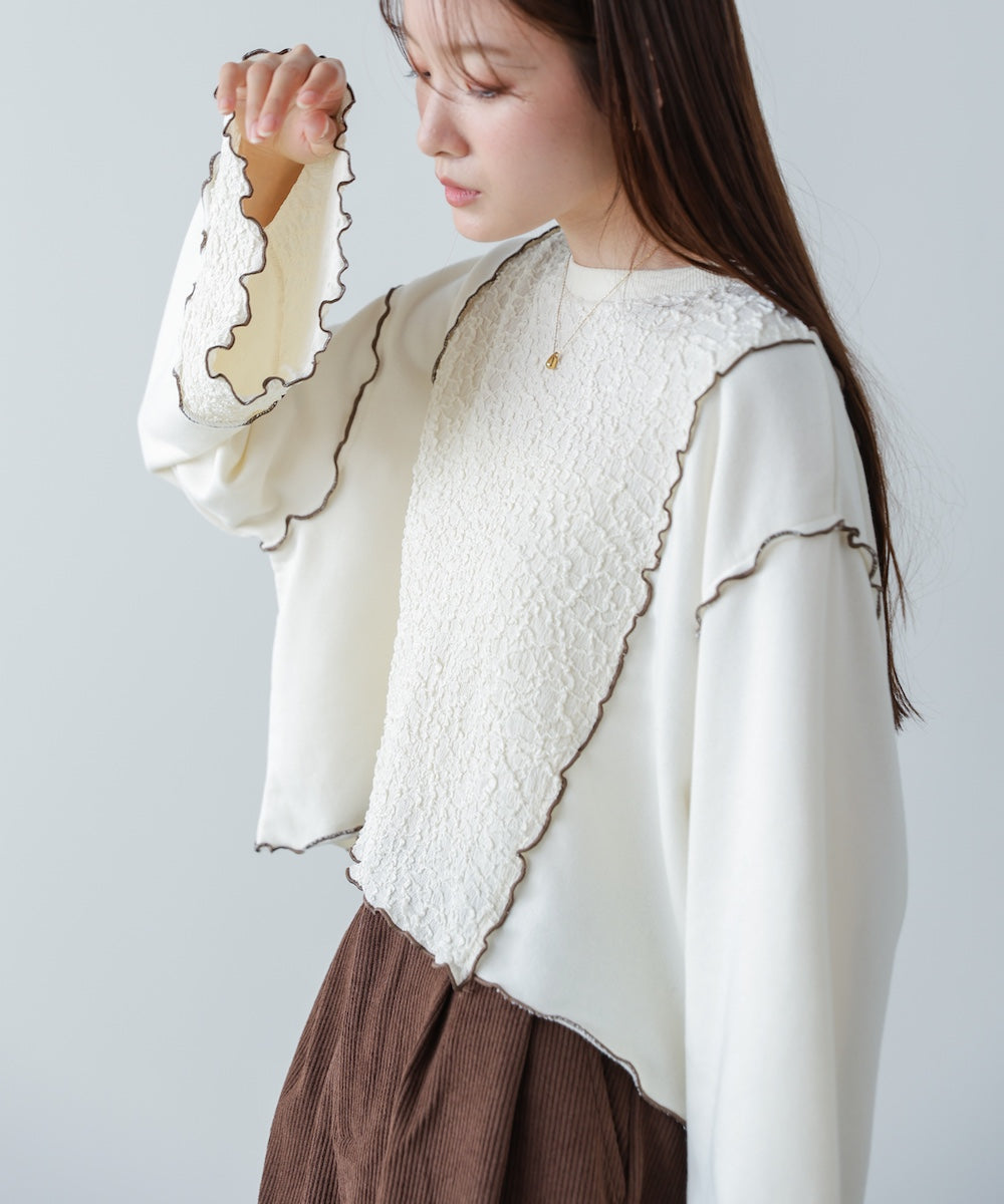 異素材切り替え配色メロートップス