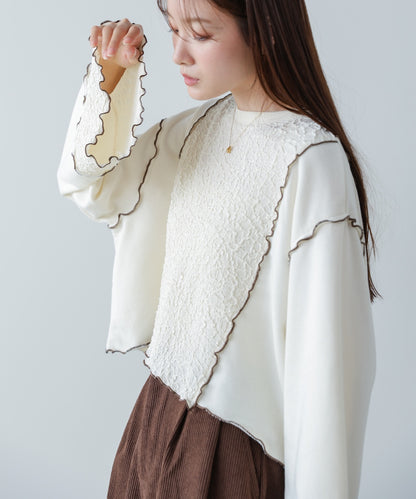 異素材切り替え配色メロートップス