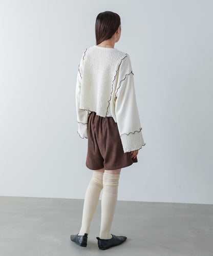 異素材切り替え配色メロートップス