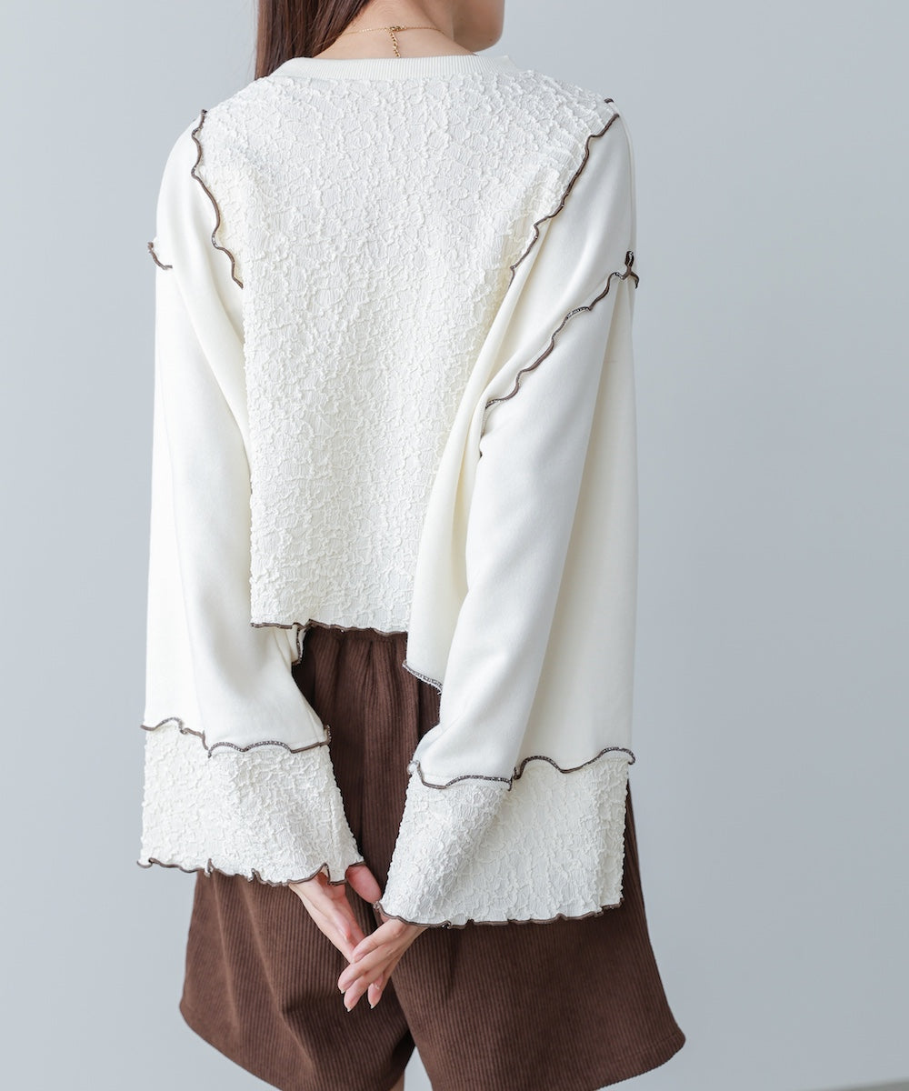 異素材切り替え配色メロートップス