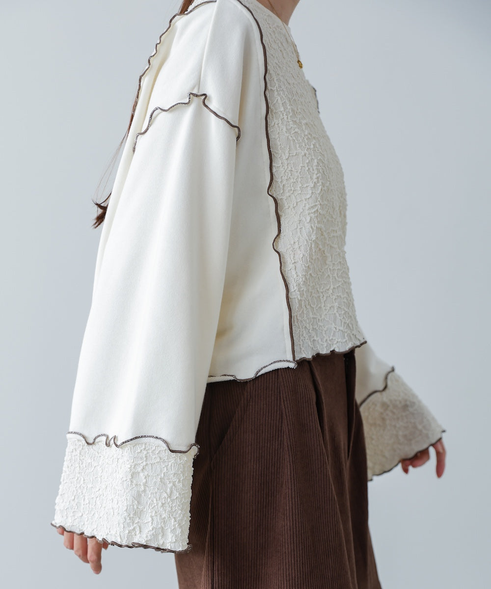 異素材切り替え配色メロートップス