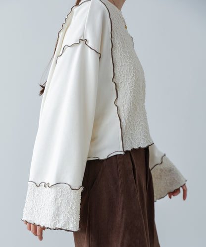 異素材切り替え配色メロートップス