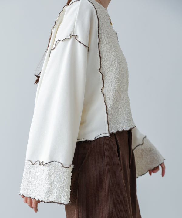 異素材切り替え配色メロートップス