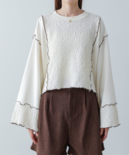 異素材切り替え配色メロートップス