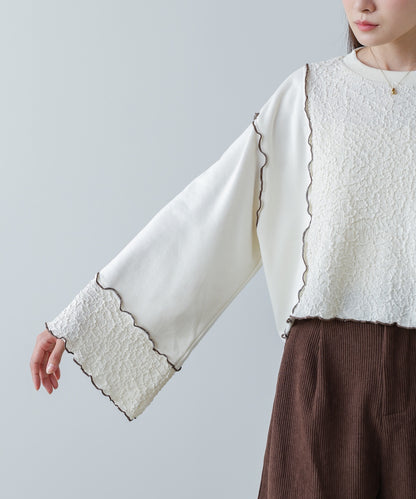 異素材切り替え配色メロートップス