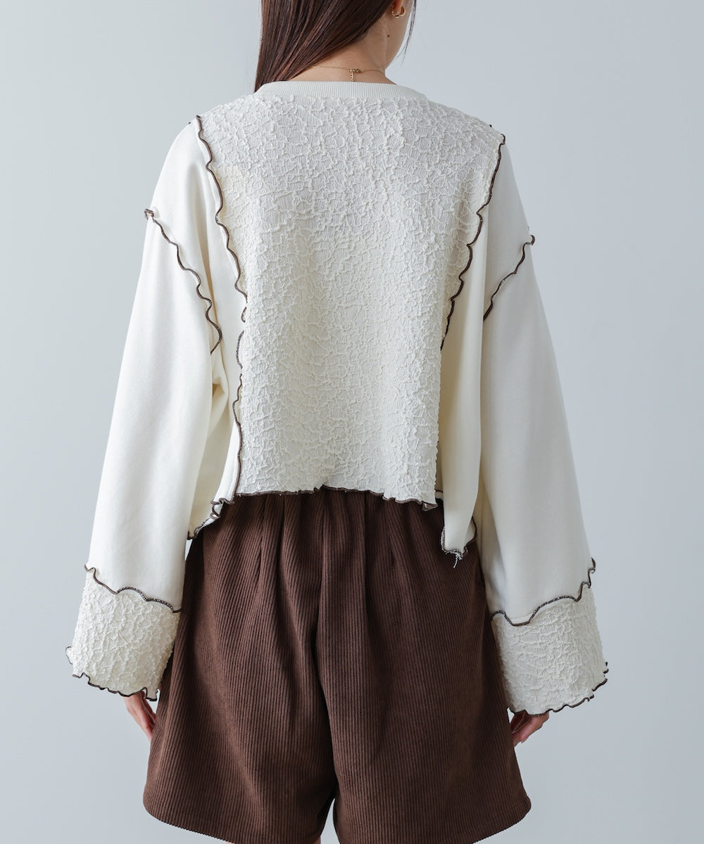 異素材切り替え配色メロートップス