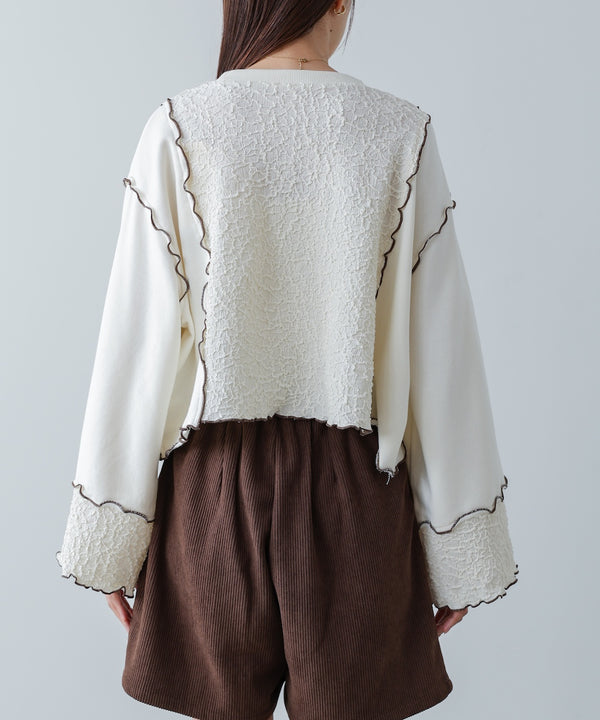 異素材切り替え配色メロートップス