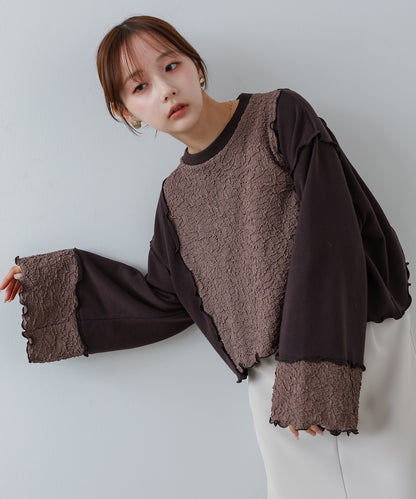 異素材切り替え配色メロートップス