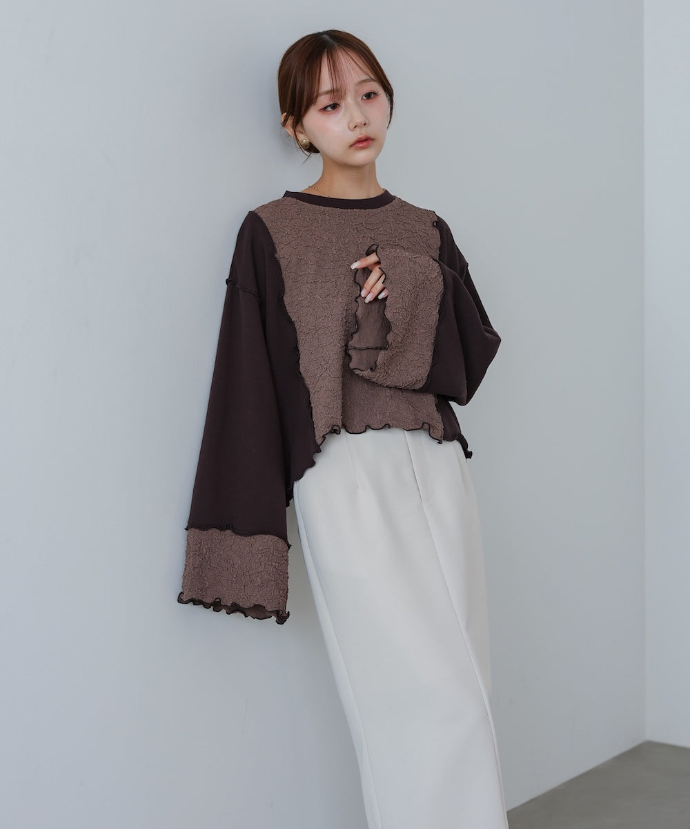 異素材切り替え配色メロートップス