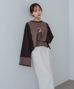 異素材切り替え配色メロートップス