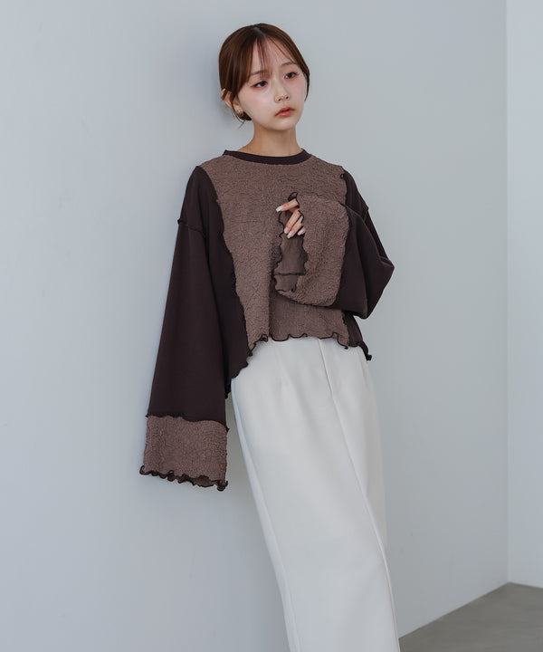 異素材切り替え配色メロートップス