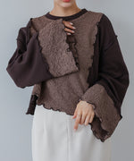 異素材切り替え配色メロートップス