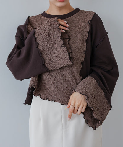 異素材切り替え配色メロートップス