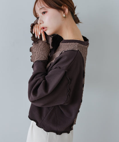 異素材切り替え配色メロートップス