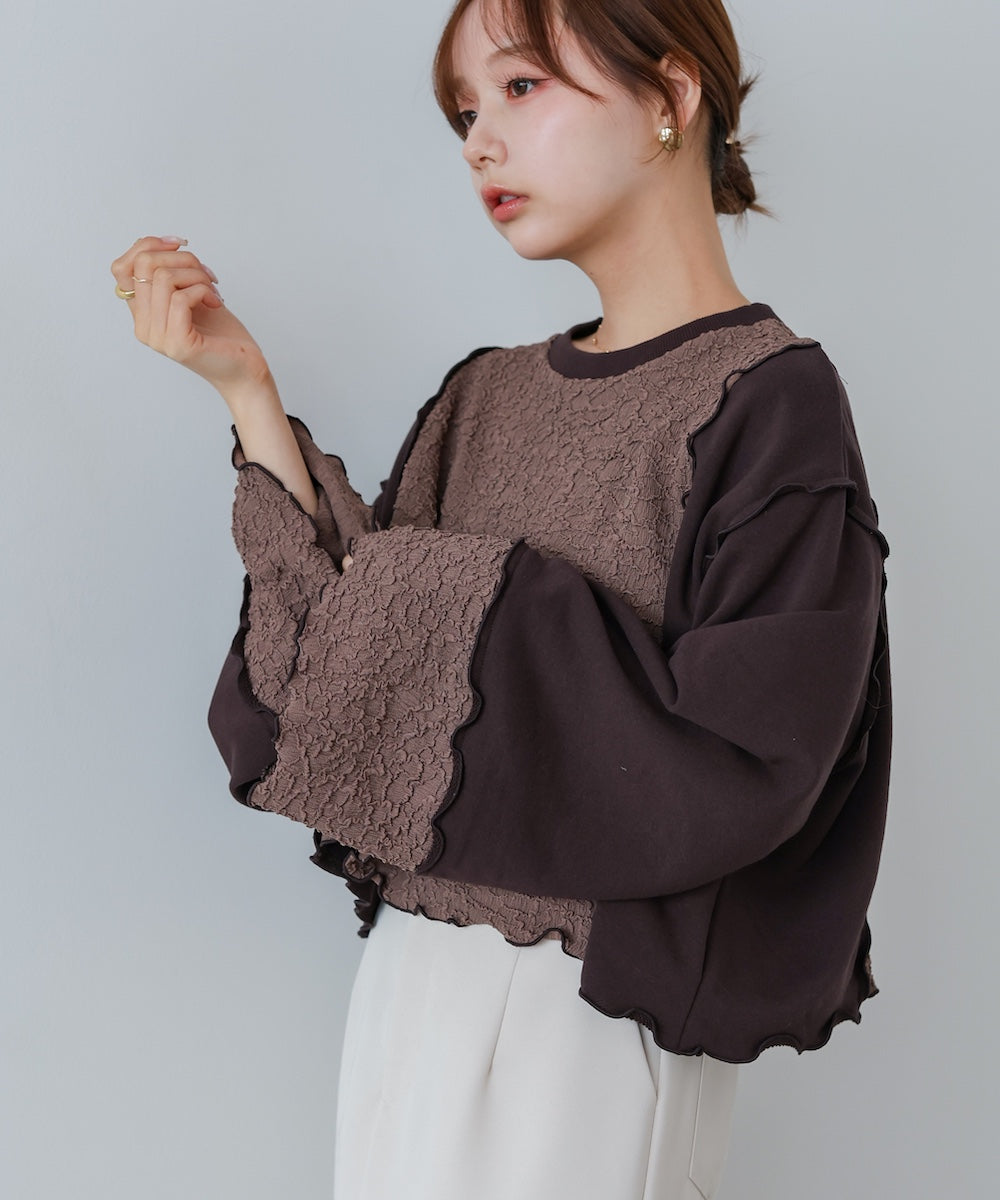 異素材切り替え配色メロートップス