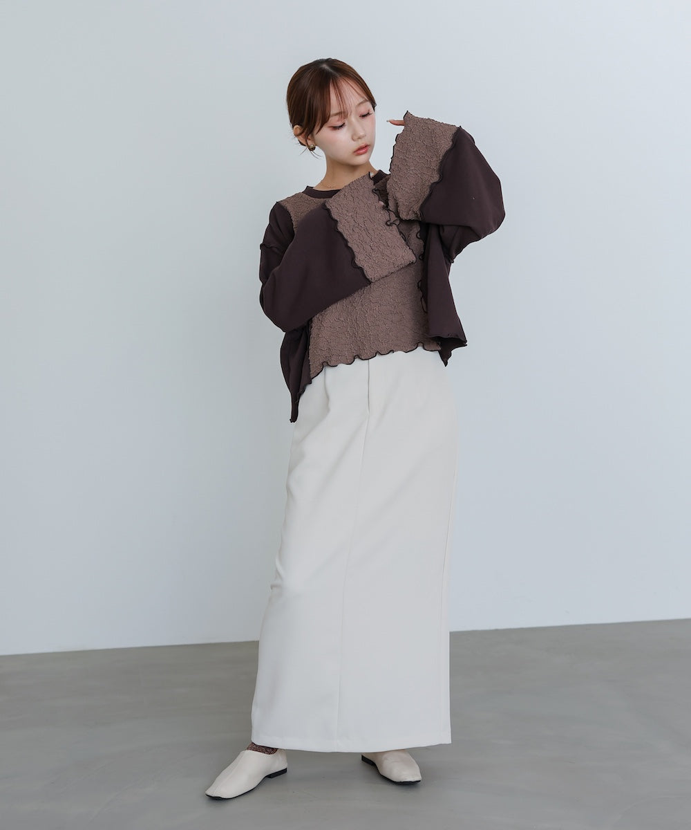 異素材切り替え配色メロートップス