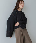 異素材切り替え配色メロートップス