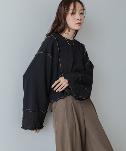 異素材切り替え配色メロートップス