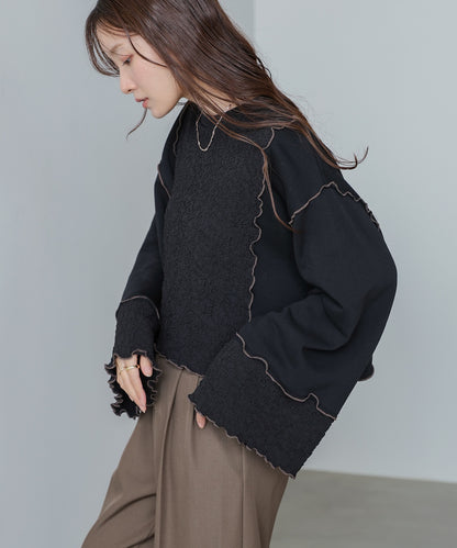 異素材切り替え配色メロートップス