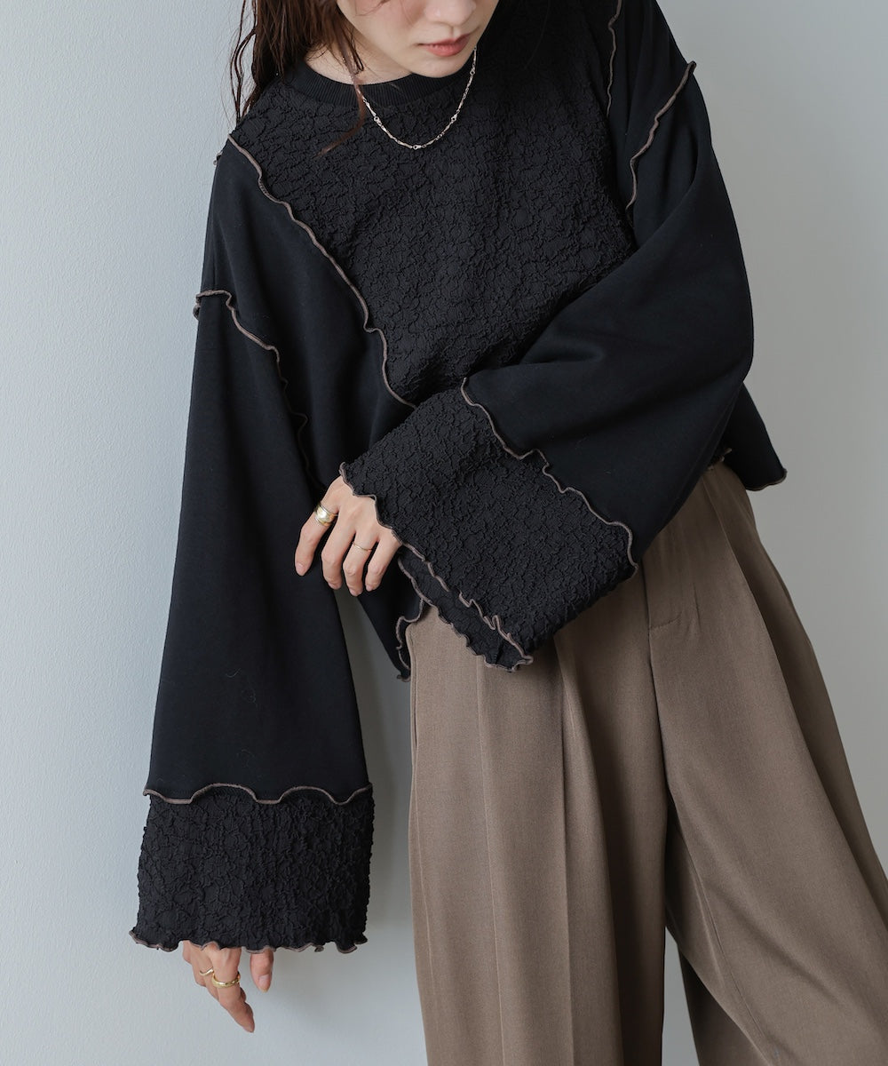 異素材切り替え配色メロートップス