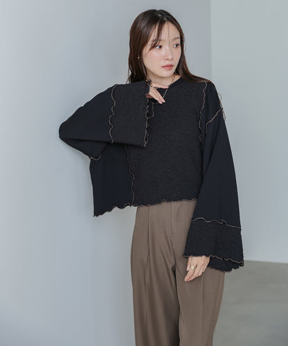 異素材切り替え配色メロートップス