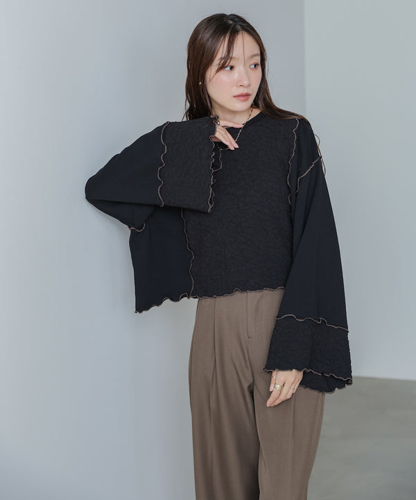 異素材切り替え配色メロートップス