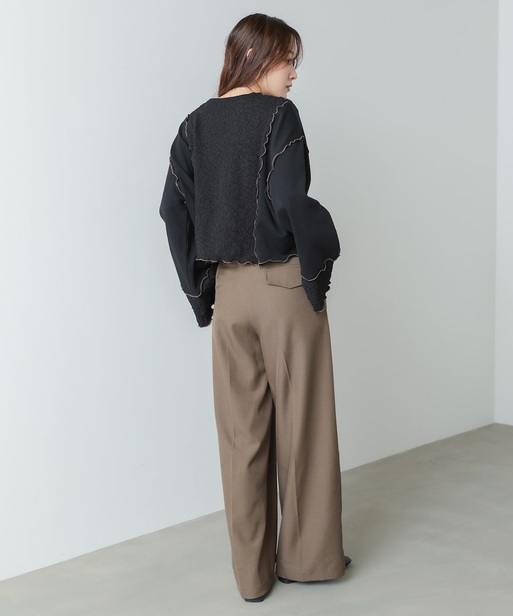 異素材切り替え配色メロートップス