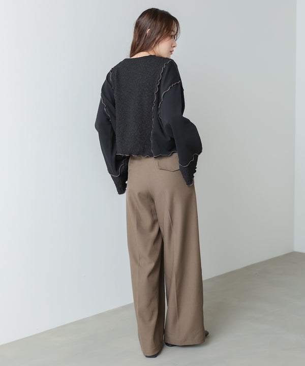 異素材切り替え配色メロートップス