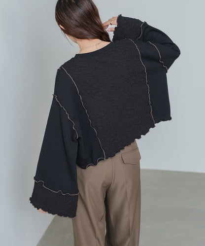 異素材切り替え配色メロートップス