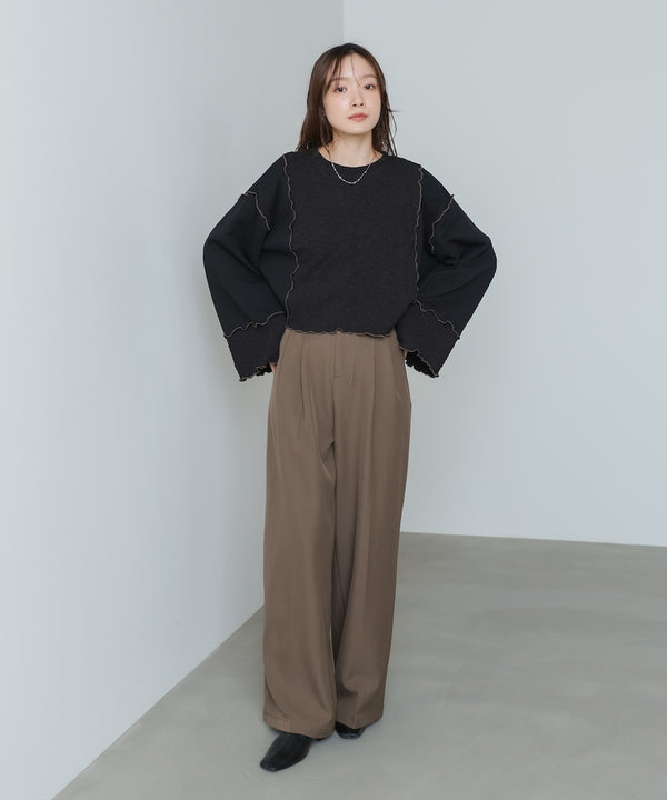 異素材切り替え配色メロートップス