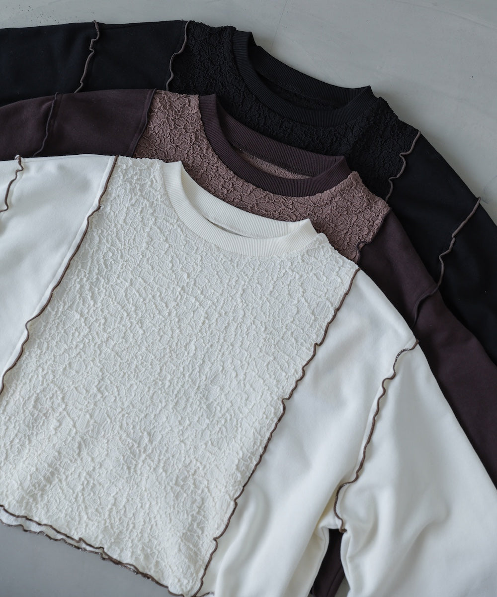 異素材切り替え配色メロートップス