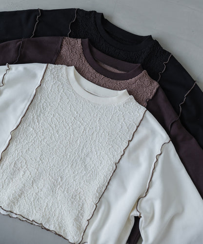 異素材切り替え配色メロートップス