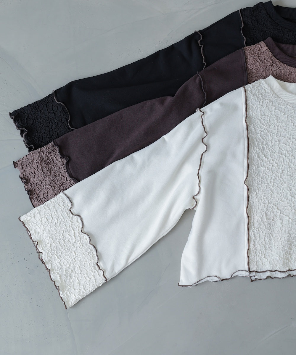 異素材切り替え配色メロートップス