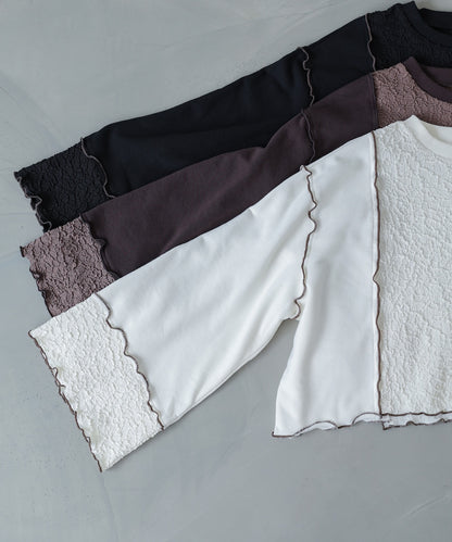 異素材切り替え配色メロートップス