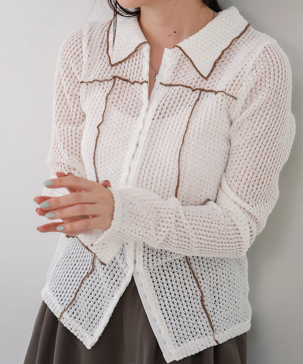 ウェーブメロウホックシャツトップス