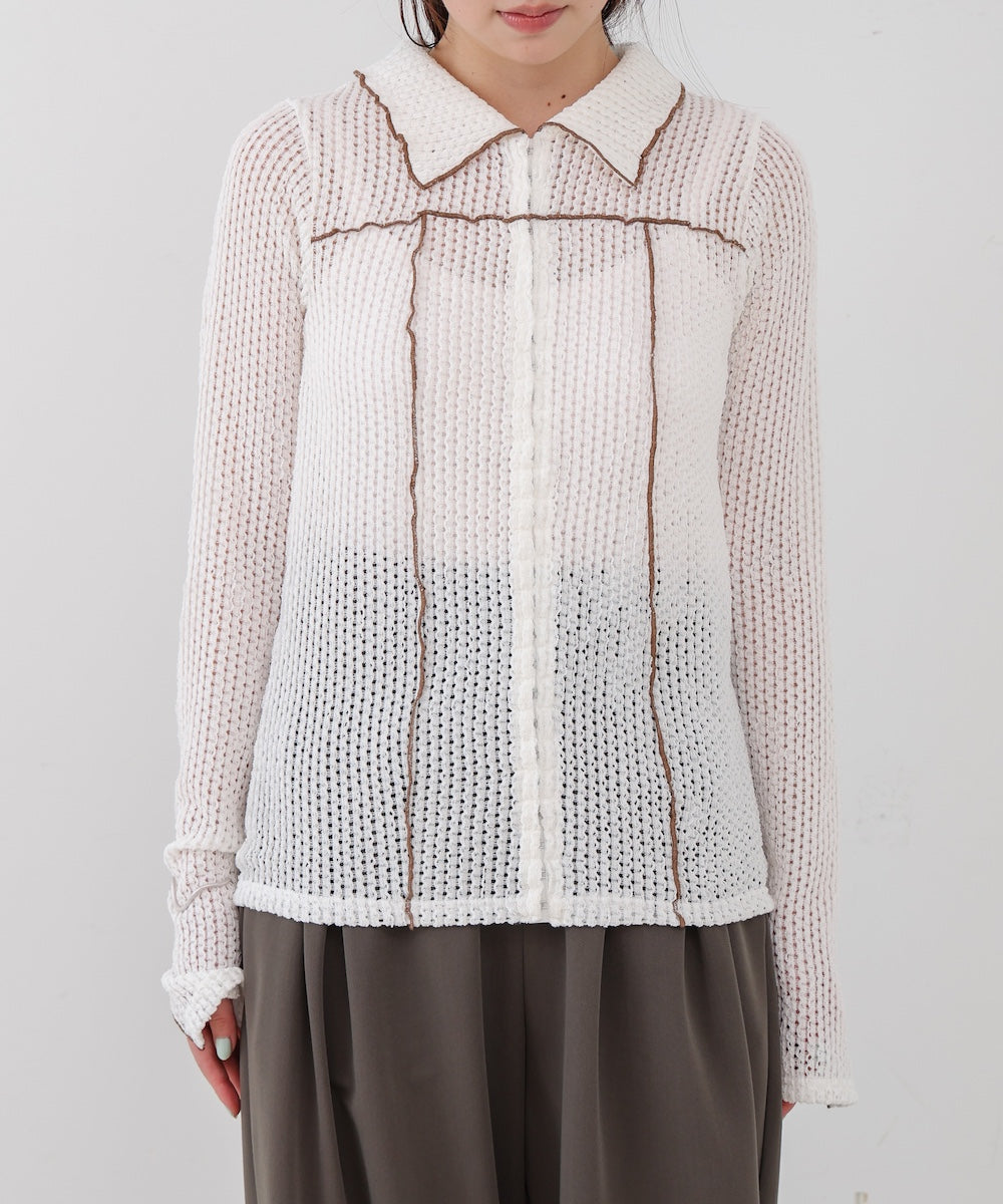 ウェーブメロウホックシャツトップス